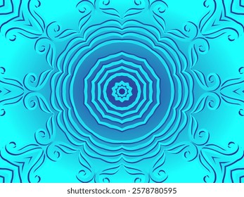 Blue caleidoscope classic gradient flower art pattern of traditional tenun batik ethnic dayak ornament for wallpaper ads background sticker or clothing