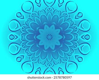 Blue caleidoscope classic gradient flower art pattern of traditional tenun batik ethnic dayak ornament for wallpaper ads background sticker or clothing