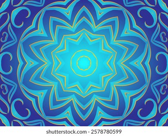 Blue caleidoscope classic gradient flower art pattern of traditional tenun batik ethnic dayak ornament for wallpaper ads background sticker or clothing