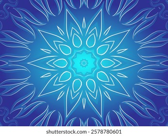 Blue caleidoscope classic gradient flower art pattern of traditional tenun batik ethnic dayak ornament for wallpaper ads background sticker or clothing