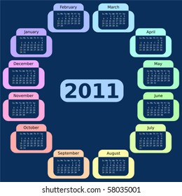 Blue Calendar For 2011. Week Starting On Sunday.