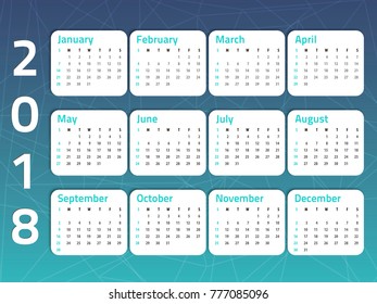 Blue calendar 2018 vector template. Vector 2018 new year calendar