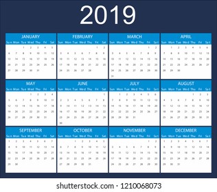 
blue calendar for 2019