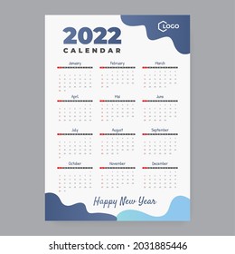 plantilla de diseño de calendario azul 2022