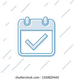 Blue Calendar with check mark line icon isolated on white background. Vector Illustration