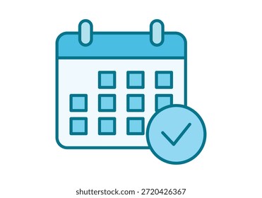 Blue calendar with checkmark for event organization and task planning