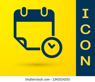 Blue Calendar and clock icon isolated on yellow background. Schedule, appointment, organizer, timesheet, time management, important date. Vector Illustration