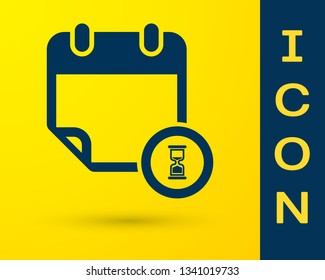 Blue Calendar and clock icon isolated on yellow background. Schedule, appointment, organizer, timesheet, time management, important date. Vector Illustration