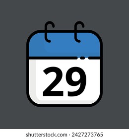 Icono plano de calendario azul sobre fondo gris, ilustración vectorial de calendario de día específico, día 29.