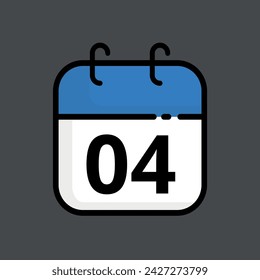 Blue calendar flat icon on gray background, vector illustration of specific day calendar, day 04.