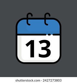 Blue calendar flat icon on gray background, vector illustration of specific day calendar, day 13.