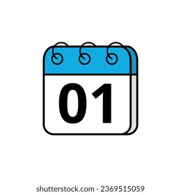 Blue calendar icon for blogs, websites and graphic resources. Calendar icon with specific day marked, day 01.