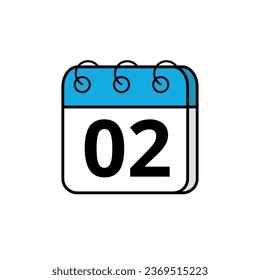 Blue calendar icon for blogs, websites and graphic resources. Calendar icon with specific day marked, day 02.