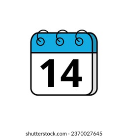 Blue calendar icon for blogs, websites and graphic resources. Calendar icon with specific day marked, day 14.
