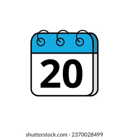 Blue calendar icon for blogs, websites and graphic resources. Calendar icon with specific day marked, day 20.