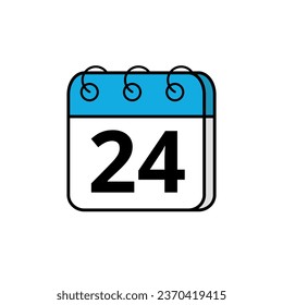 Blue calendar icon for blogs, websites and graphic resources. Calendar icon with specific day marked, day 24.