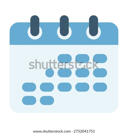 Blue calendar icon with dates and binder clips on white background symbolizing organization and planning