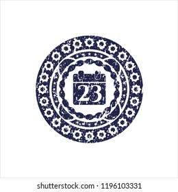 Blue calendar icon inside rubber grunge stamp