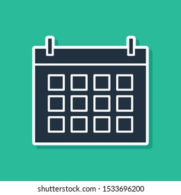 Blue Calendar icon isolated on green background. Event reminder symbol.  Vector Illustration