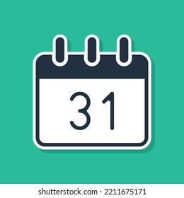 Blue Calendar icon isolated on green background. Event reminder symbol. Merry Christmas and Happy New Year.  Vector