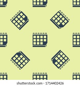 Blue Calendar icon isolated seamless pattern on yellow background. Event reminder symbol.  Vector Illustration