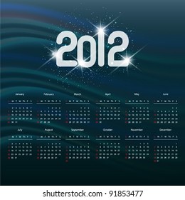 Blue calendar for the new year 2012 with back light and place for your text
