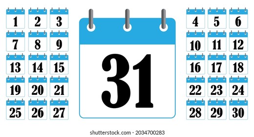 Página de calendario azul. Concepto de planificador. Fecha del año. Diseño artístico. Cartel de la página de papel. Ilustración vectorial. Imagen de archivo.