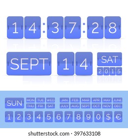 Blue calendar with timer and scoreboard numbers. Vector EPS10 illustration