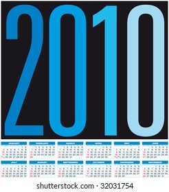 Blue Calendar for year 2010, in vector format.