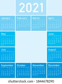 Blue Calendar for Year 2021, in vector format. 