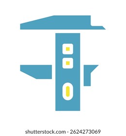 Blue caliper icon design, representing precision measurement equipment, illustration