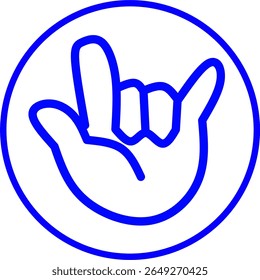 A blue call me hand icon in a circle