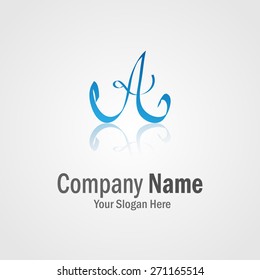 Blue calligraphic letter A logo for your company