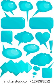 Blue callout set, blue bubbles dialog, bright color, massanger soft