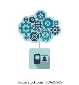 blue camcorder with gears icon,, vector illustraction design image