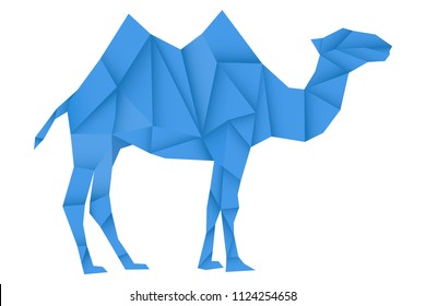 Blue camel. Polygonal vector illustration isolated on white background