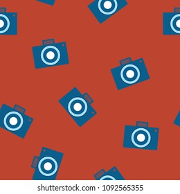 blue camera icon on red background seamless pattern 