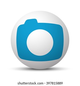 Blue Camera icon on sphere on white background