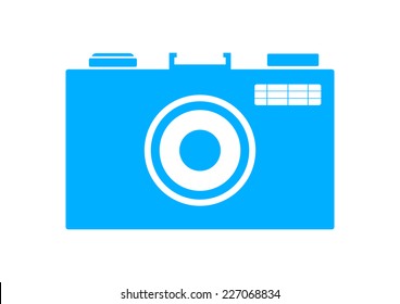Blue camera icon on white background