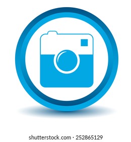Blue camera icon on a white background. Vector illustration