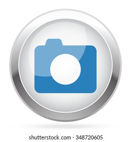 Blue Camera icon on white glossy chrome app button