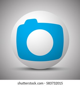 Blue Camera icon on white sphere
