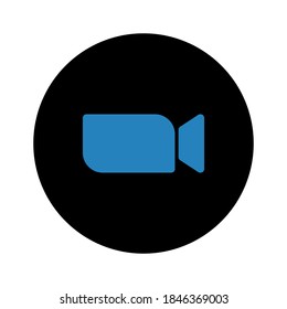 Blue camera icon. Vector icon of a camera for video conferences. Camera icon in flat style. Icon for remote work, study.