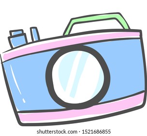 Cámara azul, ilustración, vector sobre fondo blanco.