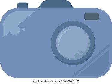 Blue camera, illustration, vector on white background.