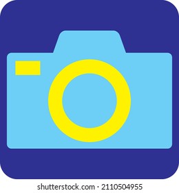 Cámara azul, ilustración, vector sobre fondo blanco.