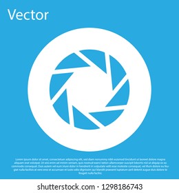 Blue Camera shutter icon isolated on blue background. White circle button. Flat design. Vector Illustration