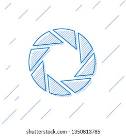 Blue Camera shutter line icon isolated on white background. Vector Illustration