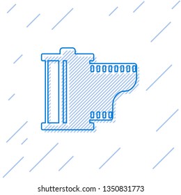 Blue Camera vintage film roll cartridge line icon isolated on white background. Film reel icon. 35mm film canister. Filmstrip photographer equipment. Vector Illustration