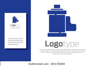 Blue Camera vintage film roll cartridge icon isolated on white background. 35mm film canister. Filmstrip photographer equipment. Logo design template element. Vector.